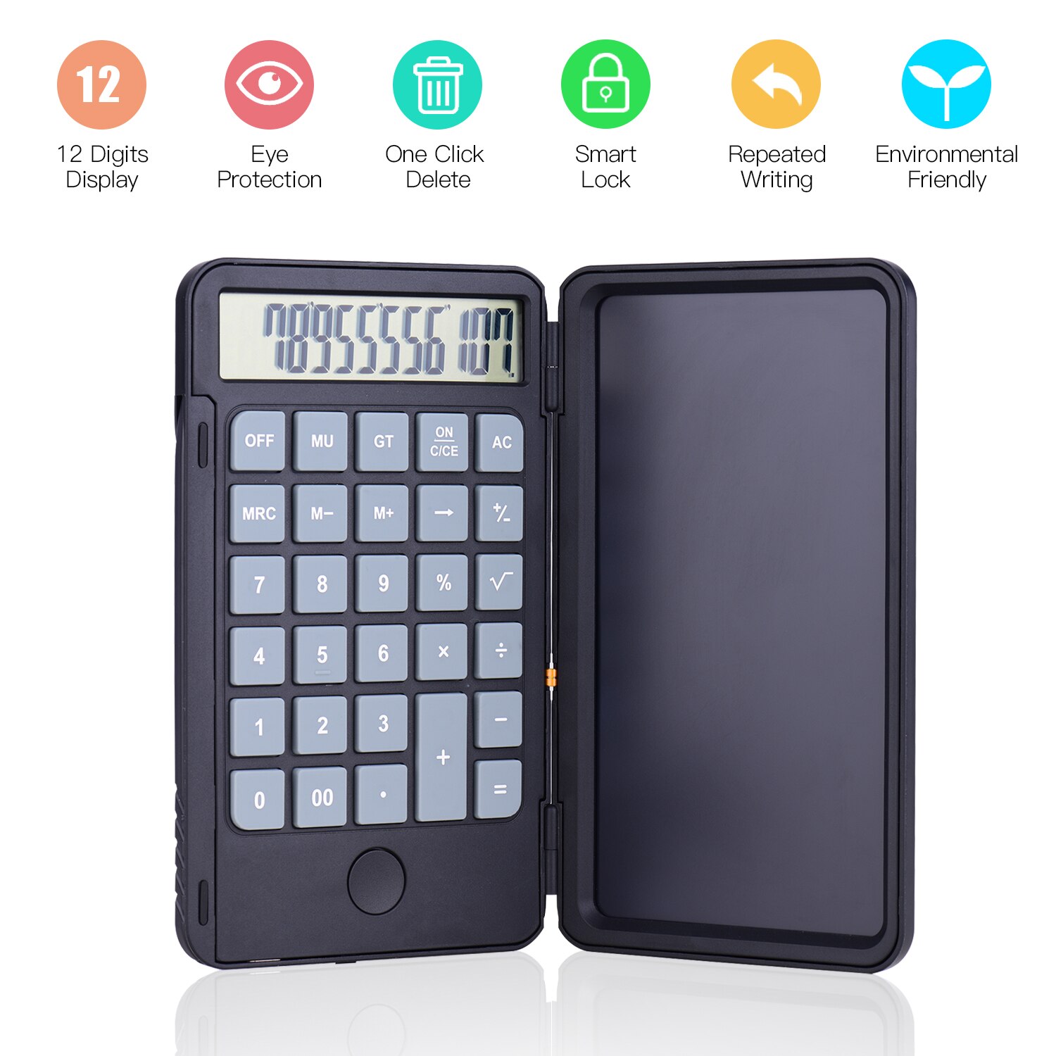 Aibecy Portable Calculator & LCD Writing Tablet Digital Drawing Pad 12 Digits Display with Stylus Pen Erase Button Lock Function