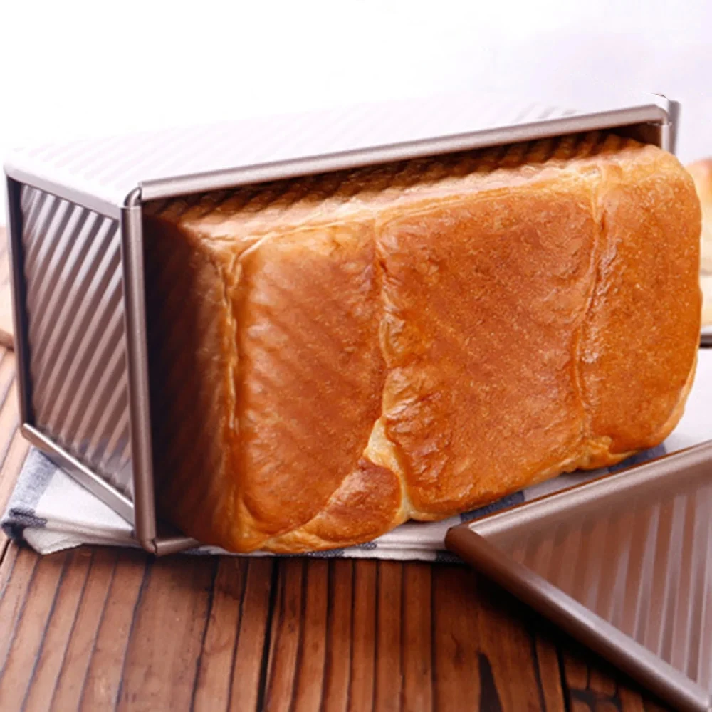 Molde para pan Pullman antiadherente con tapa, caja para pan tostado corrugado de acero al carbono, molde para pan tostado perfectamente horneado, 1 ud.