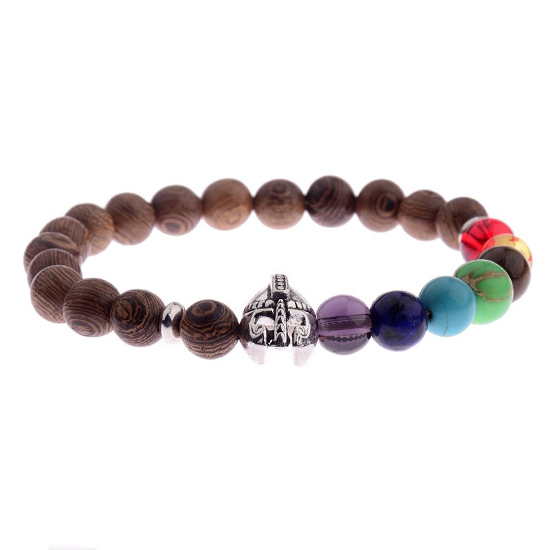 Amader 7 Chakra prière Bracelet en bois naturel hommes Ethinc méditation argent bouddha et éléphant Yoga Bracelet pour les femmes WABJ002: Style 2