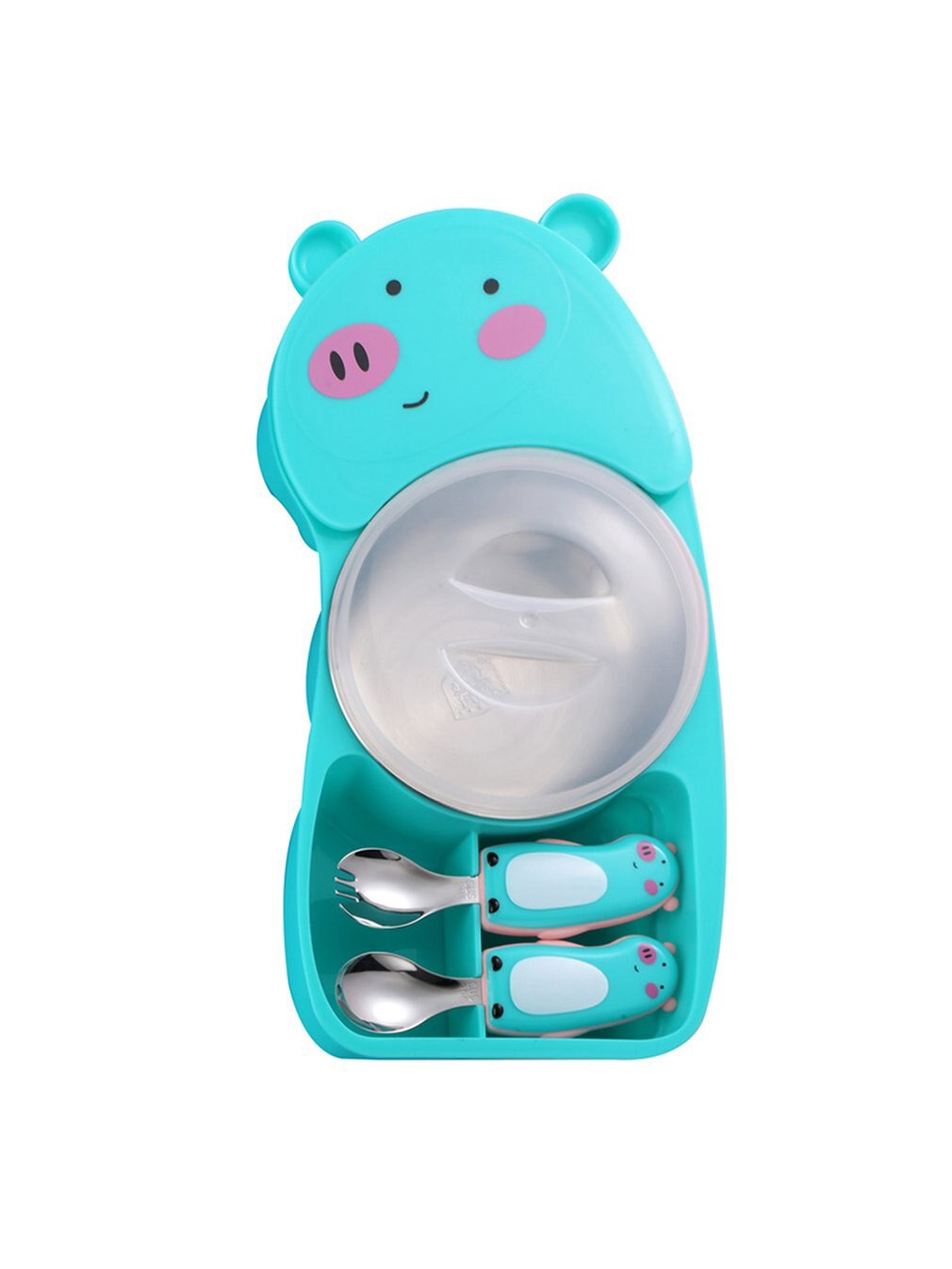bébé imprimer dessin animé motif dîner assiette divisée enfants alimentation plaque Portable enfant alimentation plaque bébé dîner assiette: Green