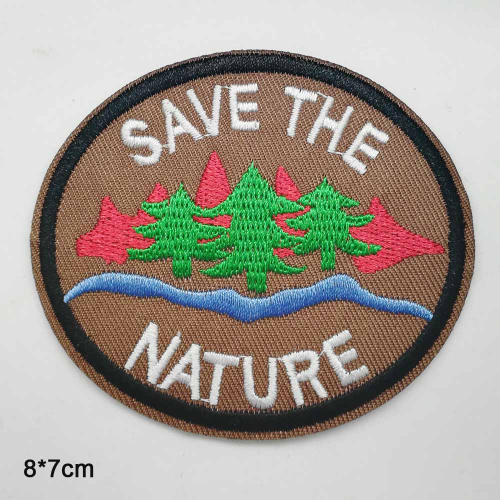 Outdoor Eerder In De Berg Sport Thema Geborduurd Ijzer Op Doek Kleding Patch Voor Kleding Jeans Rugzakken: SAVE THE(B5-1
