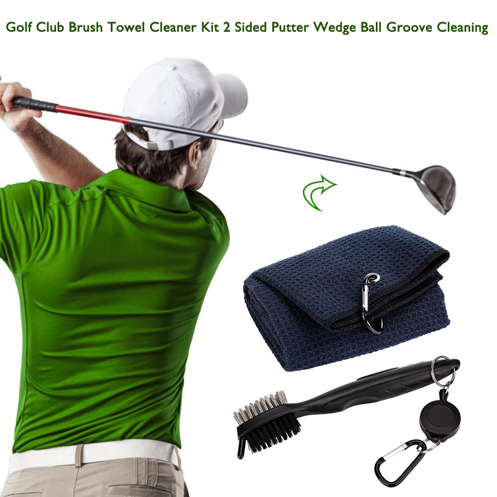 Golf Club Brush Towel Cleaner Kit 2 Sided Putter Wedge Ball Groove Cleaning Tool for Outdoor Exercise Sport Ornaments