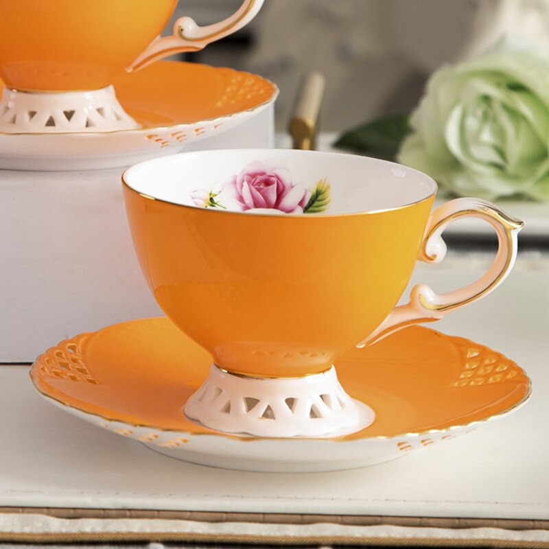 Traditionelle kinesiske tekopper sæt kongeligt benporcelæn keramisk kopsæt kaffekrus blomst lille xicara drinkware  eb50bd: Orange