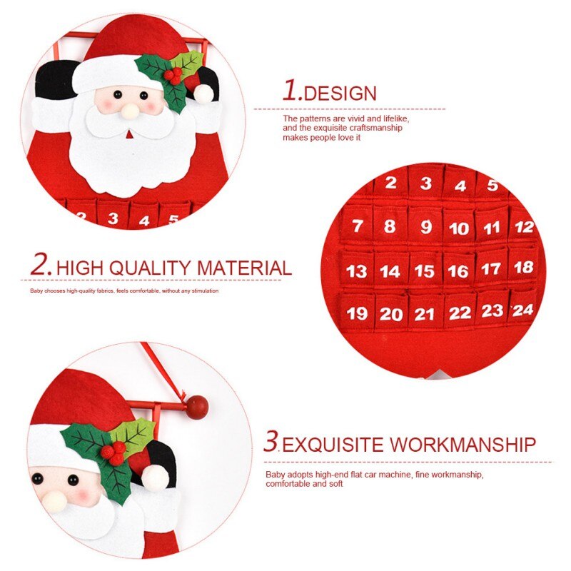Año Calendario de Adviento de Navidad fieltro 3D colgante Calendario de Adviento reutilizable cuenta atrás para Navidad calendario decoración de Navidad