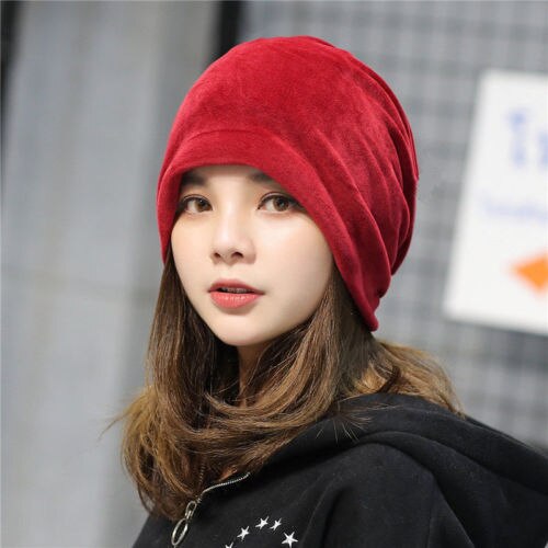 Dame herre fløyel baggy lue lue vinter varm oversized ski cap: E