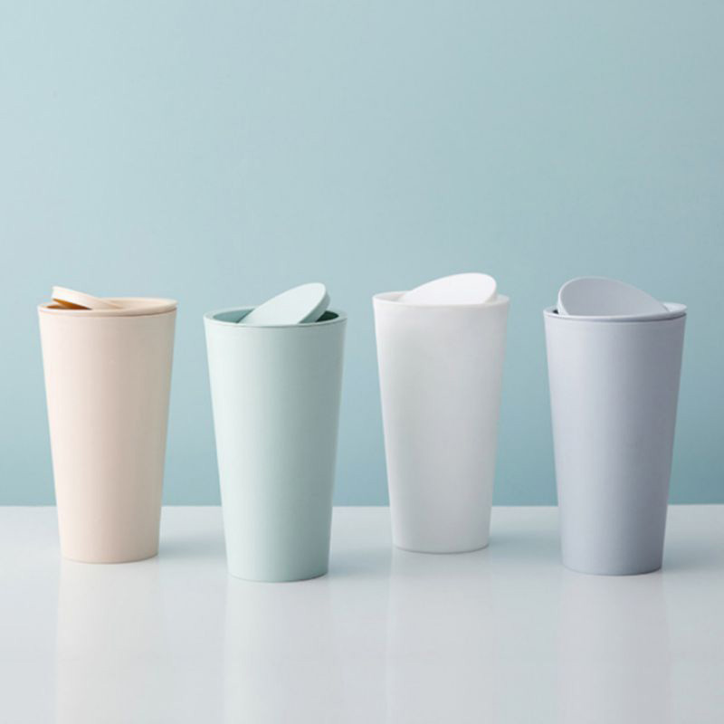 Office Table Sundries Storage Container Plastic Small Waste Garbage Bin Mini Rolling Cover Trash Can Desktop Rubbish Bucket