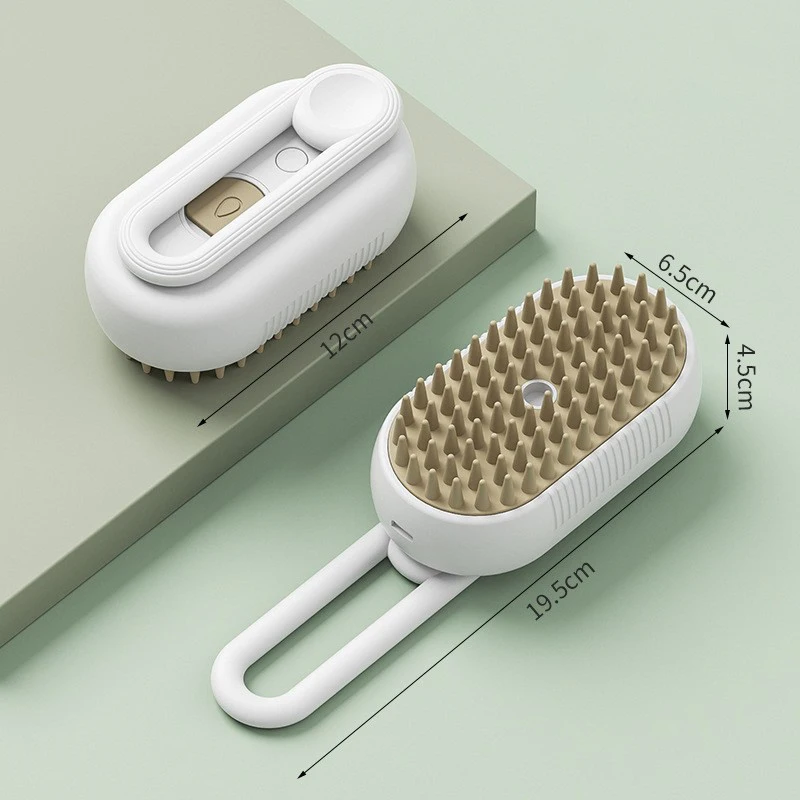 Cepillo para perros al vapor con aceite esencial, cepillo eléctrico para pelo de gato con pulverizador, cepillo de vapor para perros 3 en 1 para masaje, cuidado de mascotas y eliminación: Blanco