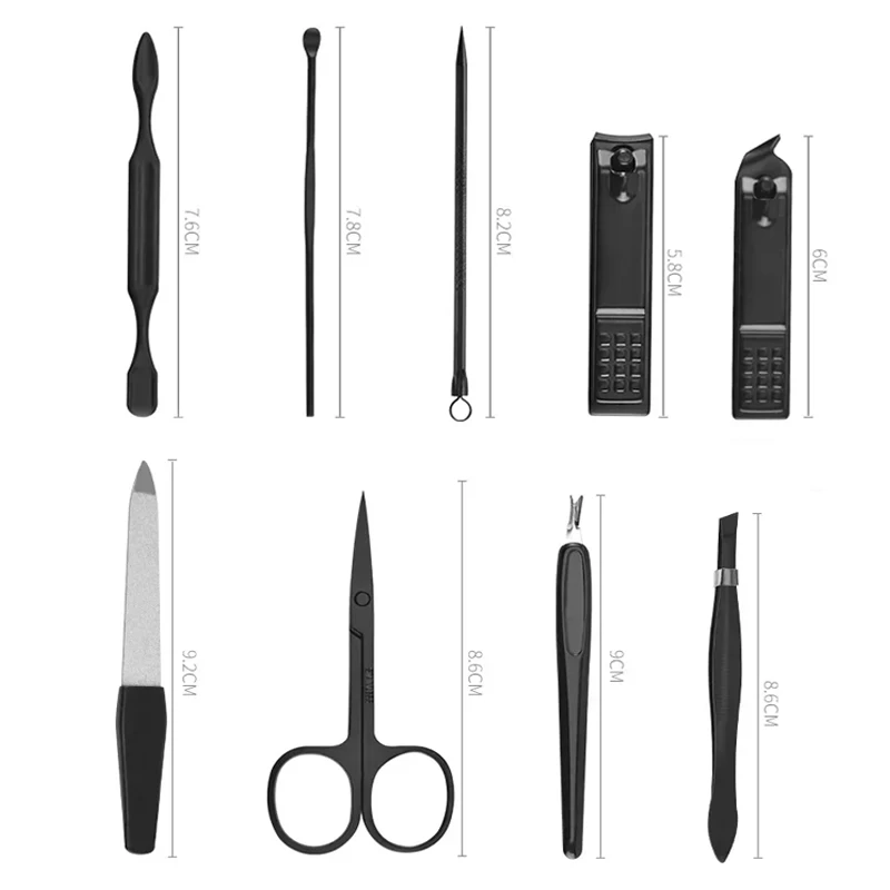 Set van 9 nagelknippers met leren etui, trimmer, pedicureverzorgingsset, manicureset, nagelverzorgingsproducten