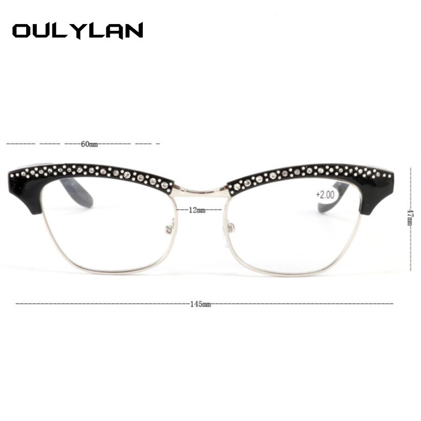 Oulylan diamond dames cat eye leesbril met harslenzen en kristallen decoratie voor dames met presbyopie