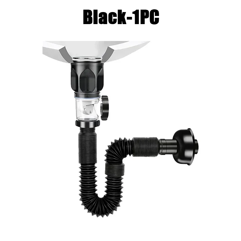Kitchen Sink Drain Hose Basin Odor Isolation Drain Sink Wash Basin Universal Horizontal and Vertical Drain Pipes Accessories: WHITE