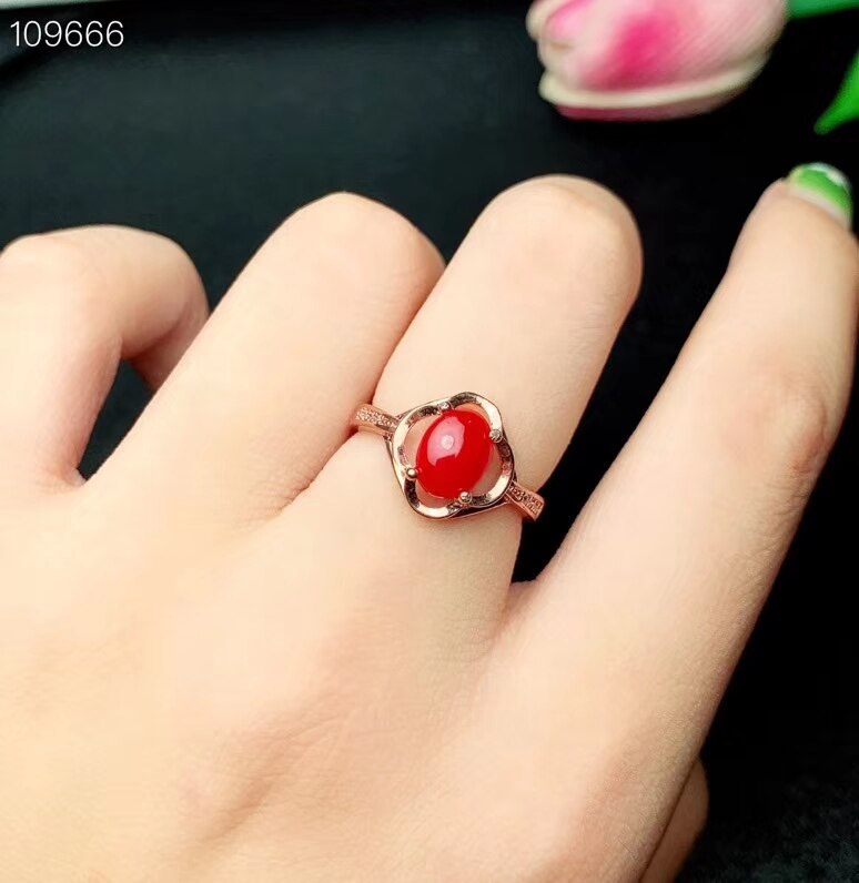 KJJEAXCMY Fijne sieraden 925 sterling zilver ingelegd natuurlijke red coral dames hanger ketting ondersteuning detectie set: Ring