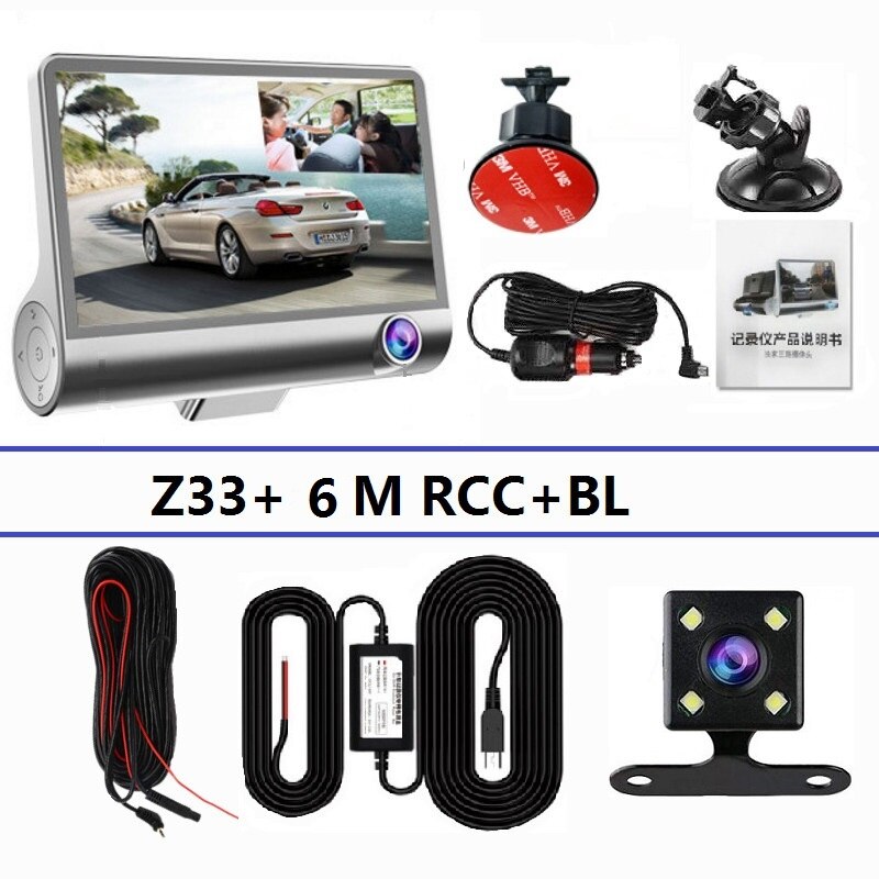 Auto hd dvr 3 lens 4.0 inch dashcam dubbele lens, dvrs dashcam dvr met achteruitrijcamera videorecorder autoregistratie: Z33 6 mrcc bl / 16g