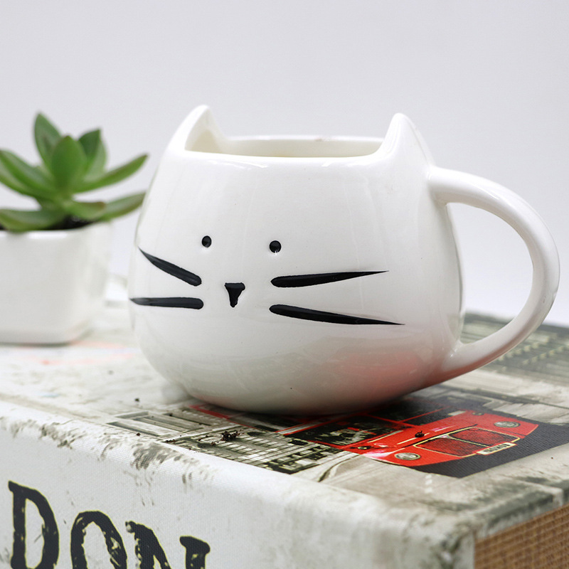Keramiska söta kattmuggar med sked kaffe te mjölk djurkoppar med handtag 400ml drinkware nice