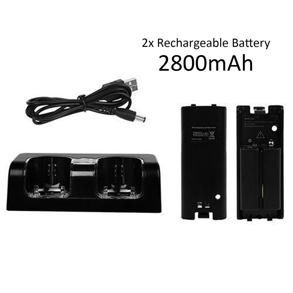 Wii Controller Charger Dock Station - Includes 2 or 4 Rechargeable Batteries - Game Accessories for Nintendo Wii: black two batteries