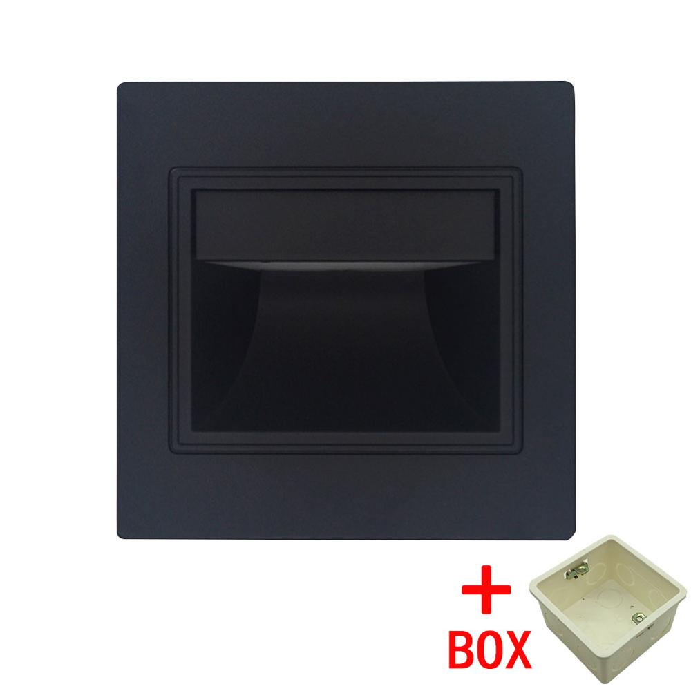 Inbouw led wandlamp 1.5w ac85-265v inbouw led trapverlichting trap gang wand voetlamp warm/koel wit: Zwart met doos / Koel wit (5500-7000k)