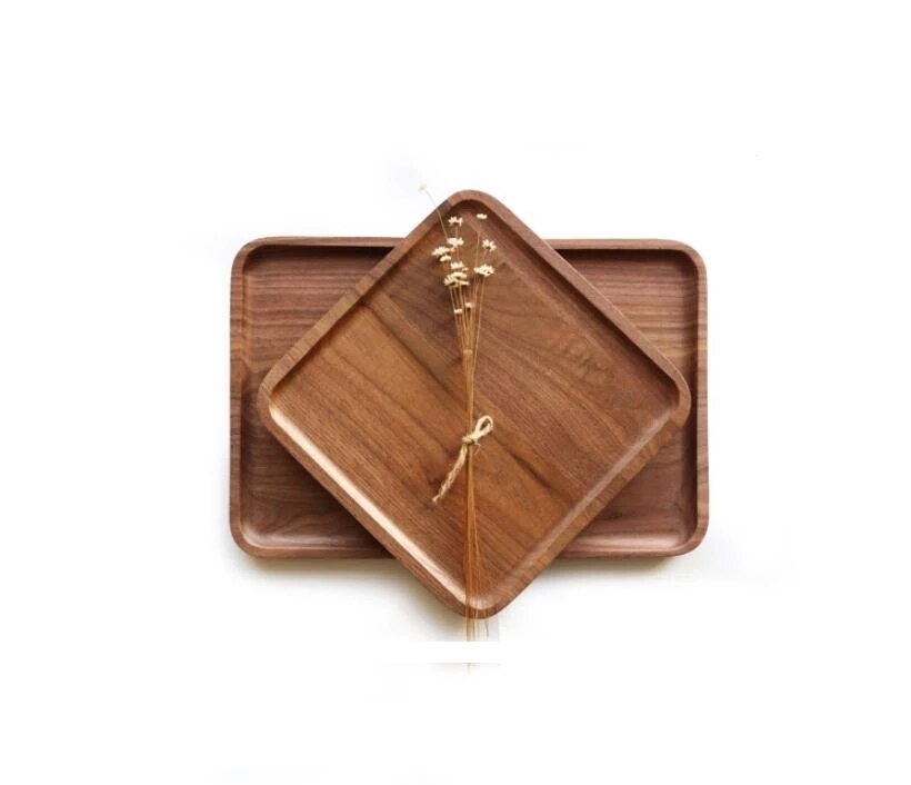 Round Retangle Oval Shape Walnut Wood Pan Plate Fruit Dishes Saucer Tea Tray Dessert Dinner Bread Wood Plates