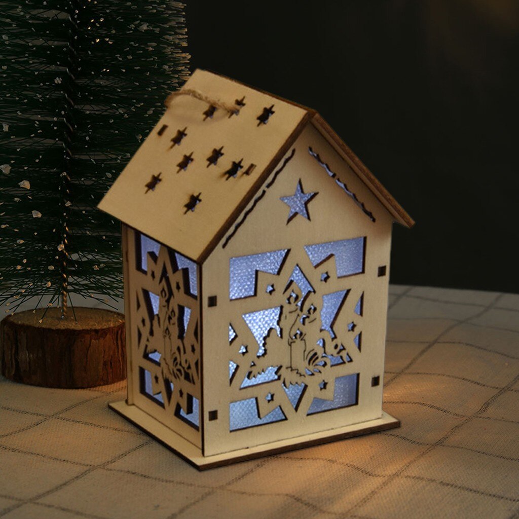 Christmas Luminous Cabin Christmas Wooden House Glittery LED Light Home Decoration Night Lamp Pendant Led Candles Prop Led: H