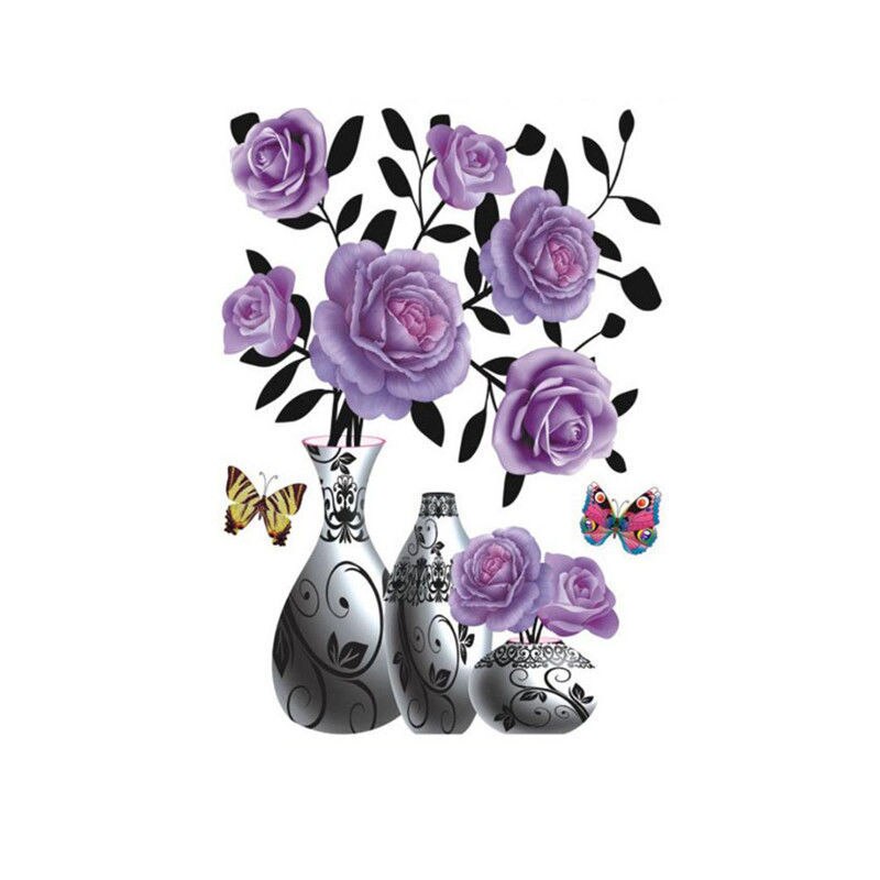YIGUISI TikTok 1Pc Wasserdichte 3D Rose Blume Zauberstab Aufkleber Simulation Vase Dekoration Selbst-Klebstoff Zauberstab Aufkleber: Violett 2
