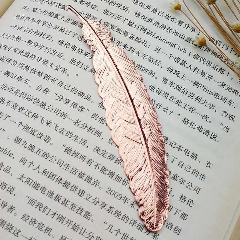 Creatieve Metalen Verzilverd Veer Bladwijzer Chinese Stijl Vintage Pagina Marker Leuk Cool Boek Markers Schoolbenodigdheden: rose gold
