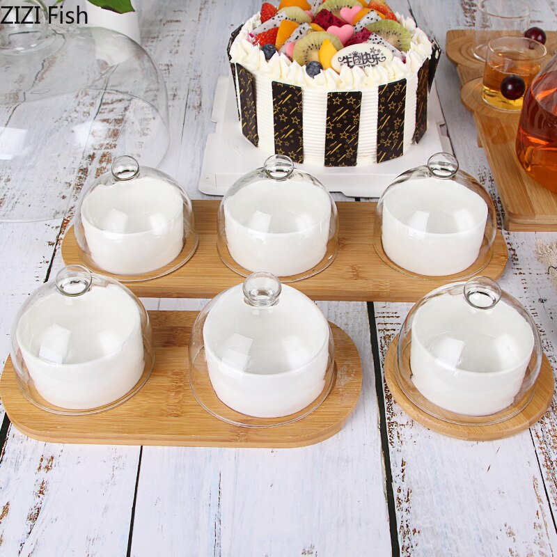 Japanese-style Ceramics Fruit Dessert Plate 2 / 3-piece Set with Lid Sugar Bowl Dessert Platter Home Creativity Tableware