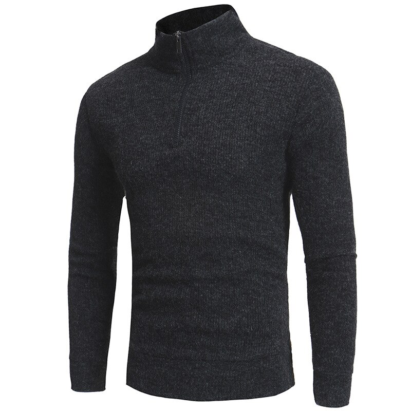 Höst vinter herrtröja herr polotröja enfärgad vardagströja herr slim fit märke stickad dragkedja pullovers kläder: Mörkgrå / L