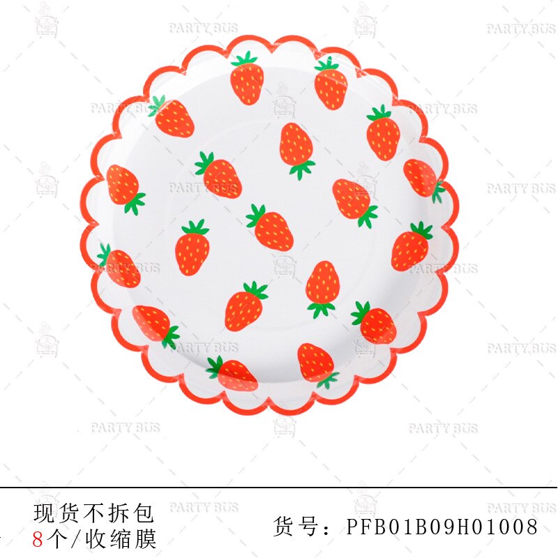 50 Pcs 100Pcs Wegwerp Borden Wegwerp Servies Papier Keukengerei Papieren Borden Voor Picknick Friut Voedsel: 9 inch Strawberry / 50 stks