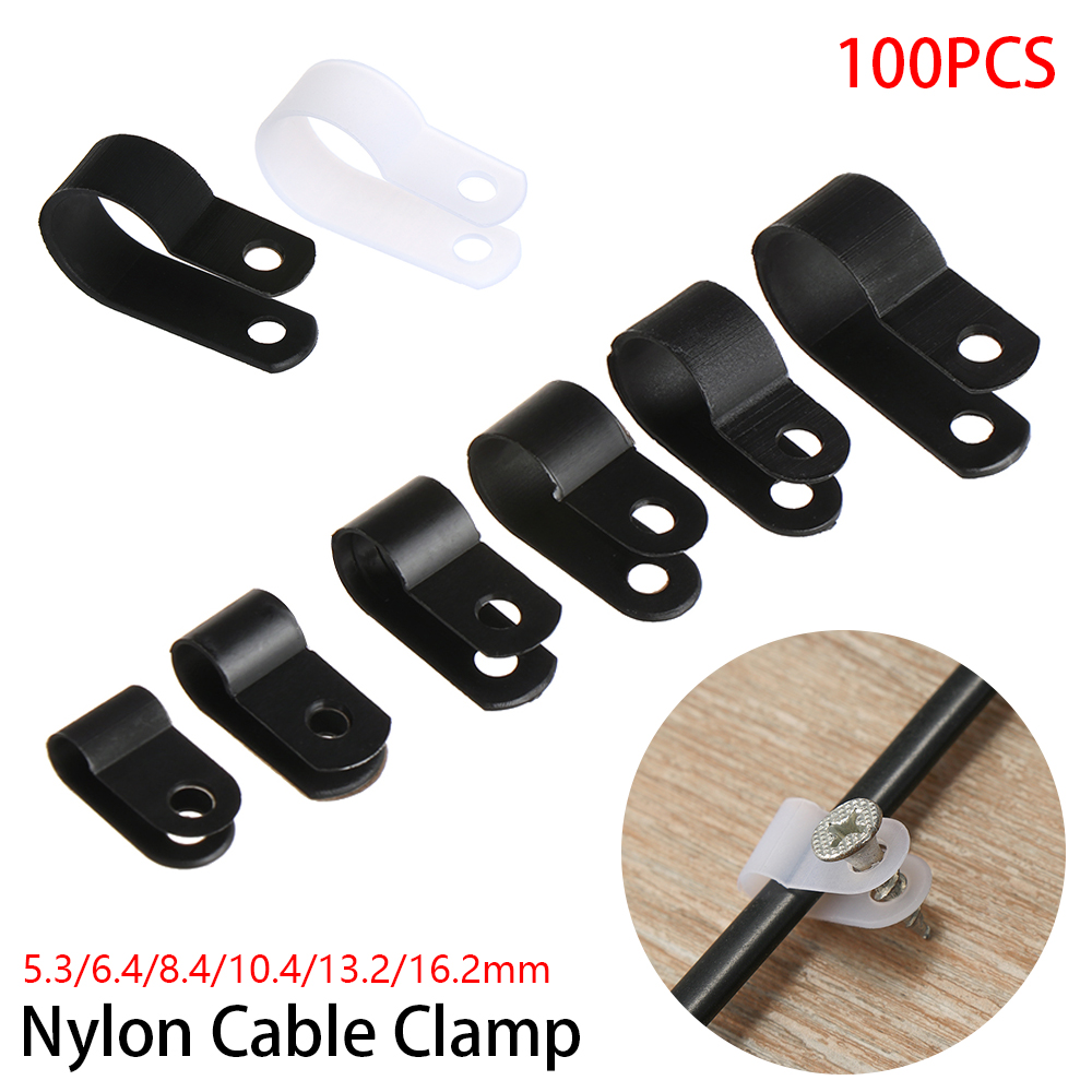 Unids/lote de Clips de plástico P, sujetadores de manguera negros, Cable duradero Tipo R, abrazadera para Cable de nilón, accesorios eléctricos, accesorios de montaje, accesorios eléctricos, 100