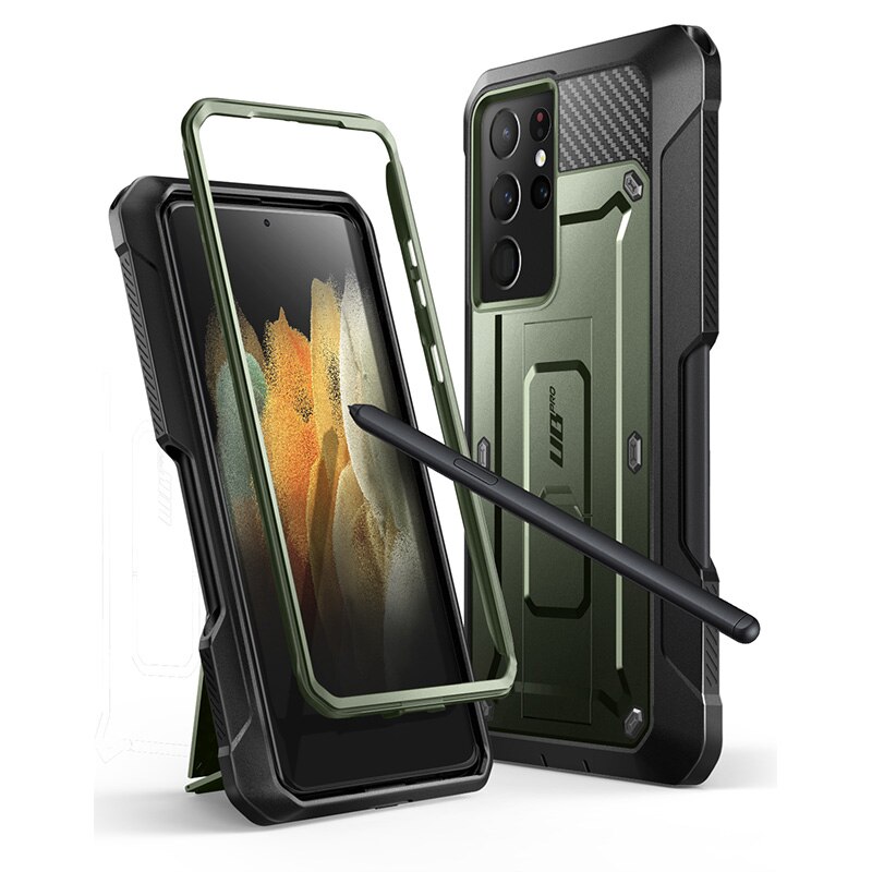 Supcase Voor Samsung Galaxy S21 Ultra Case 5G Release) ub Pro Full-Body Dual Layer Robuuste Holster Kickstand Met S Pen Slot: Green