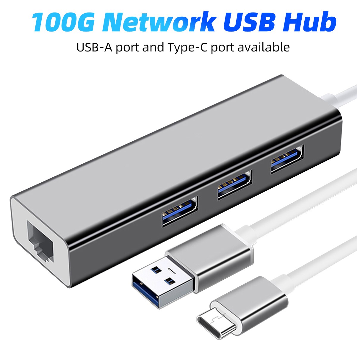 USB Ethernet with 3 Port USB HUB 2.0 RJ45 Lan Network Card USB to Ethernet Adapter for Mac iOS Android PC USB 2.0 HUB Splitter