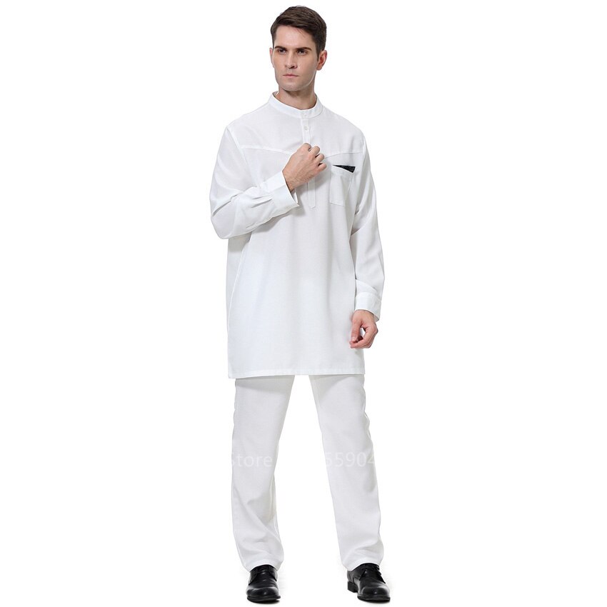 Jubba thobe islamitische jurk voor mannen, islamitische traditionele kleding, abaya, top, broekset, patchwork, saoedi-arabisch gebedskostuum