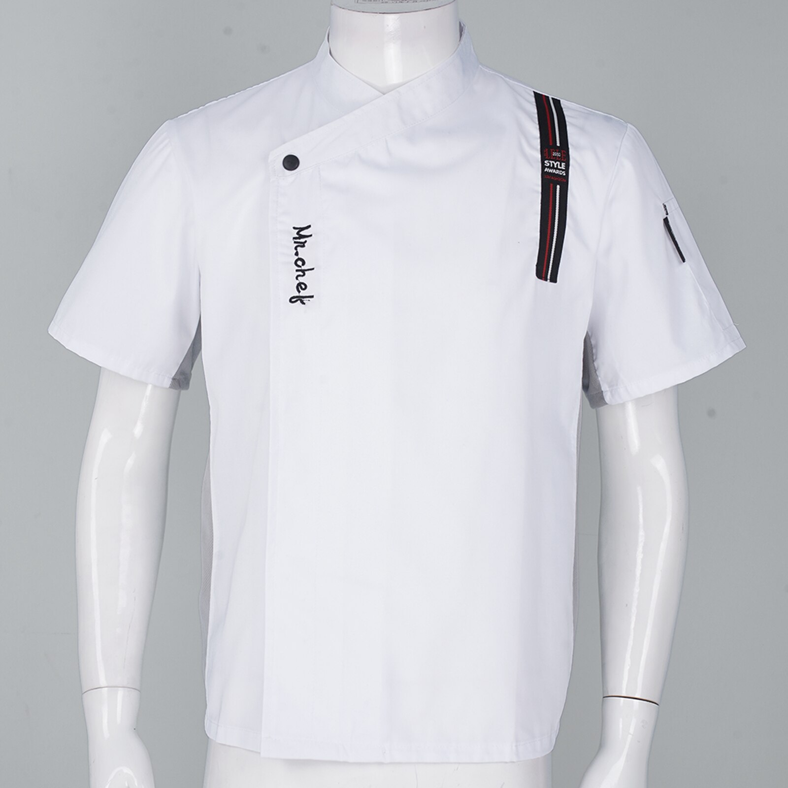 Manteau de Chef cuisinier pour hommes, uniforme de cuisine, T-shirts avec lettres brodées, veste à manches courtes, hauts, vêtements de travail pour la cuisine de Restaurant