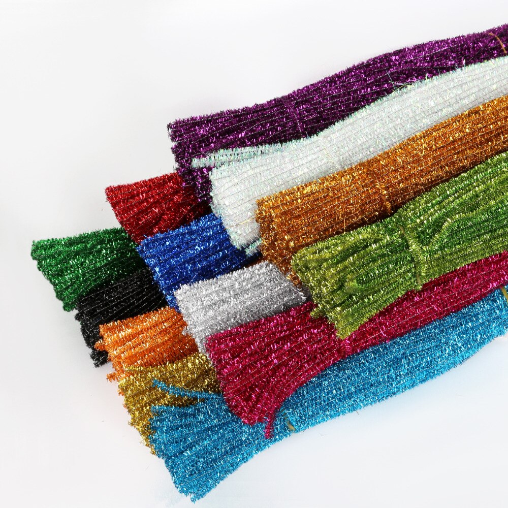 100pcs 30cm Glitter Chenille Stems Pipe Cleaners Plush Tinsel Stems Wired Sticks Kids Educational Toys DIY Craft Supplies