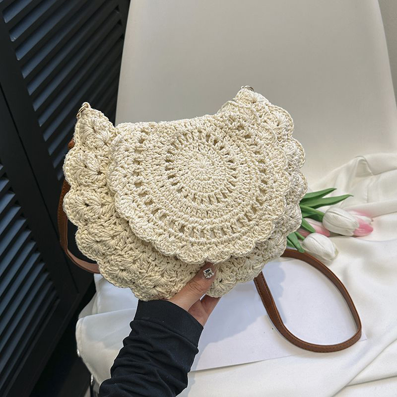 Bolso tejido Vintage, bolso redondo de playa para vacaciones de verano, bolso cruzado de , bolsos de mensajero para mujer: Beige