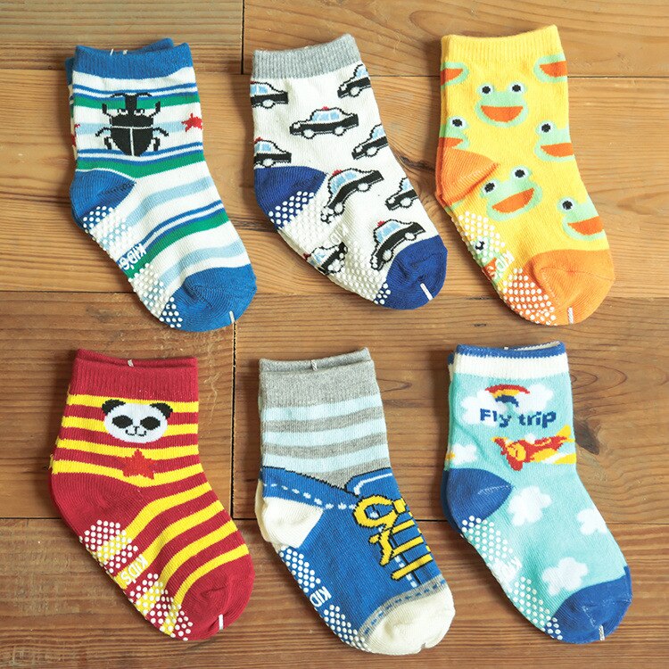 Chaussettes de dessin animé pour enfants, antidérapantes, chaussons de voiture, pour garçons et filles, 12 paires/1 paire, automne et hiver