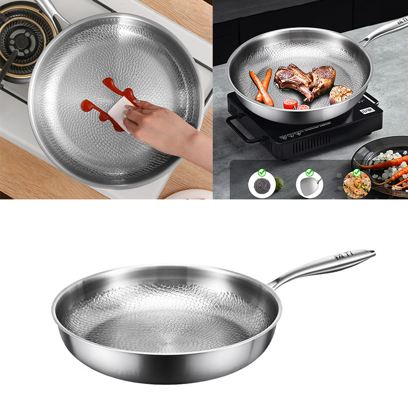 German Pure Titanium Kitchen Pans 26/28/30cm Non-stick Frying Pan Uncoated Fish Scale Hammer Pattern Steak Kitchen Cookware
