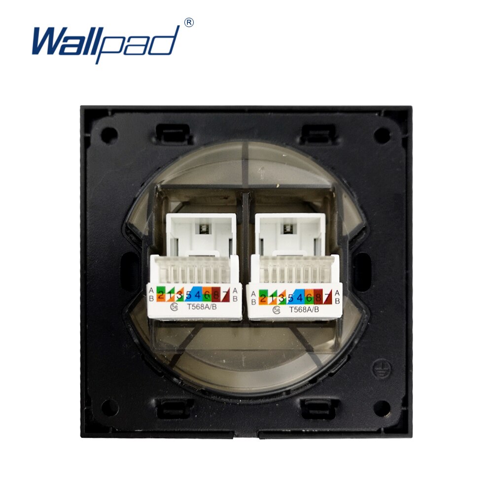 Wallpad L6 White Glass Frame Double Dual RJ45 CAT6 Ethenet Port Computer Data Wiring Outlet Accessory in Single Plate
