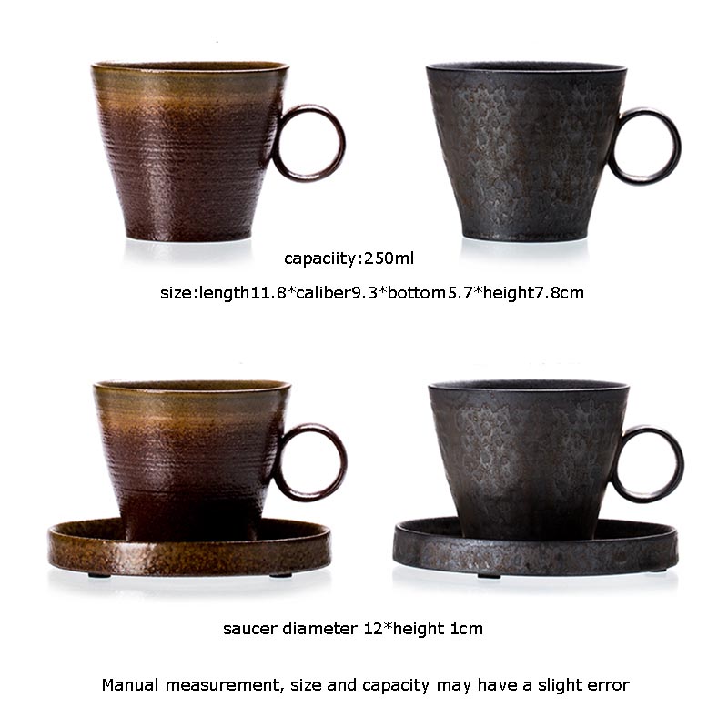 250ml Japanese-style Ceramic Pottery Coffee Cup Vintage Circle Handgrip Drinkware Office Water Milk Mug Sent Friends