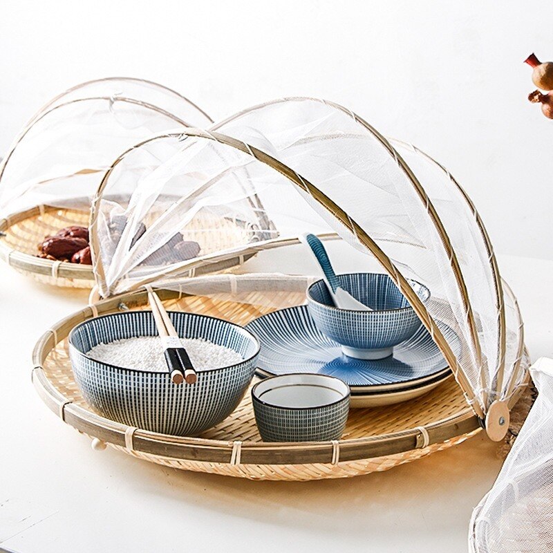 Bamboe Geweven Fruit Netto Cover Huishoudelijke Kleren Mand Lucht Gedroogd Groente Cover Vis Fly-Proof Bamboe Zeef ronde