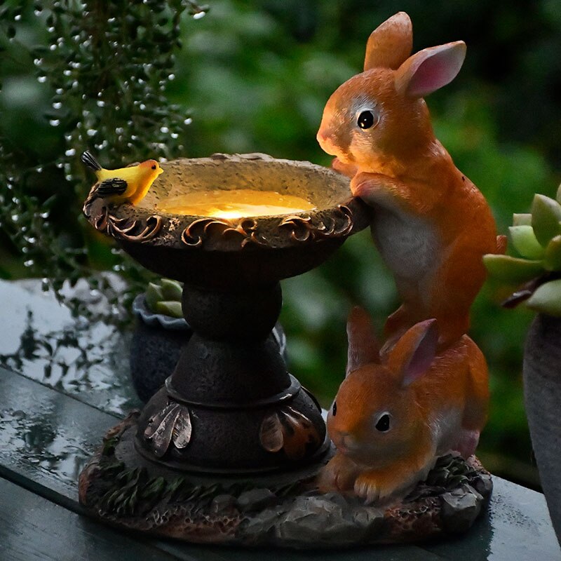 Garden Cute Rabbit Solar Light Resin Statue Ornaments Outdoor Courtyard Lawn Sculpture Decoration Balcony Park Figurines Crafts