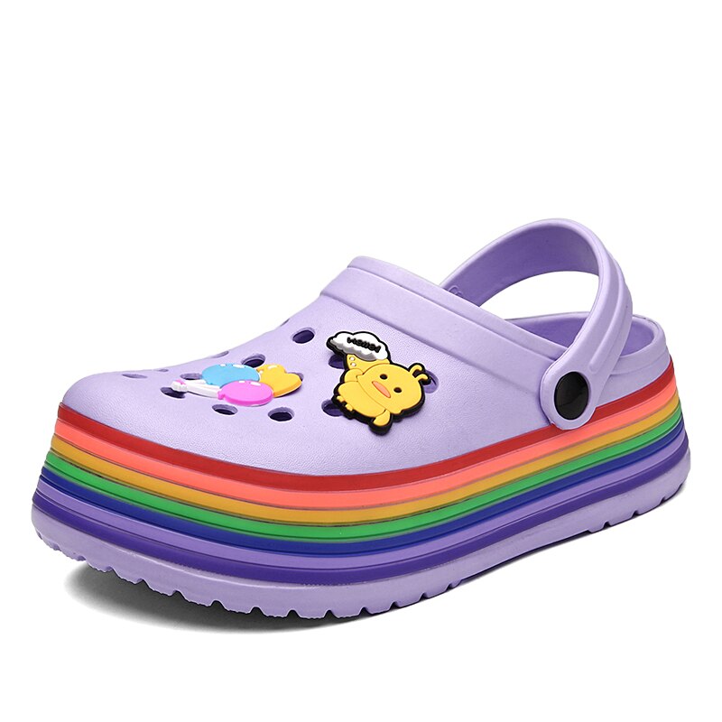 DR.EAGLE Women Sandals Rainbow Bottom Casual Aqua Clogs Female Band Sandals Summer Slides Beach Swimming Shoes Slippers: Purple / 36