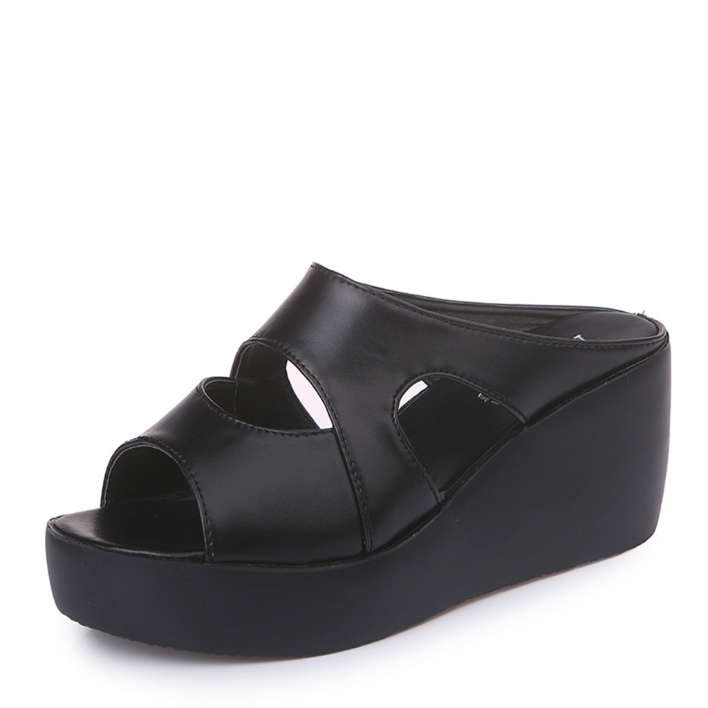Sagace skor kvinna kvinnor sommar kilar plattform peep toe skor casual tofflor kvinnor sommar toffel: Svart / 39