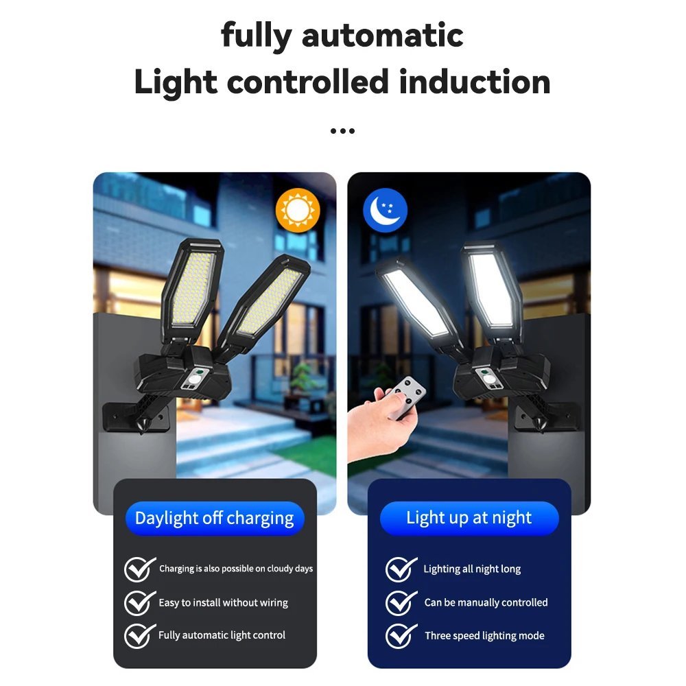 Solar Outdoor Inductie LED Tweekoppige Straatlantaarn Thuis Waterdichte Verlichting Wandlamp Outdoor Tuinlamp met afstandsbediening