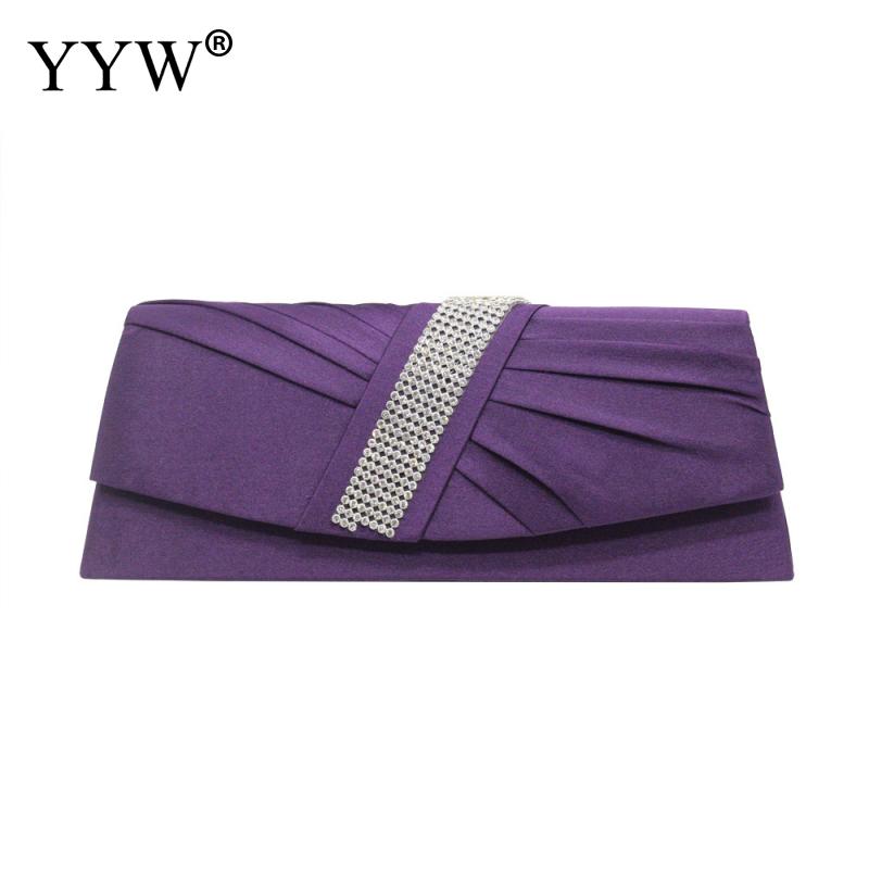 Aprikos dam satin veckad strass kväll clutch väska med kedja dam feminin knuten satin veck kväll clutch väska