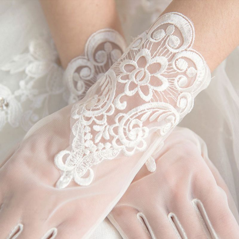 Glamour brudekjole handsker blonder korte afsnit vanter brudekjoler tilbehør charmerende dame kvinder handske med fingre