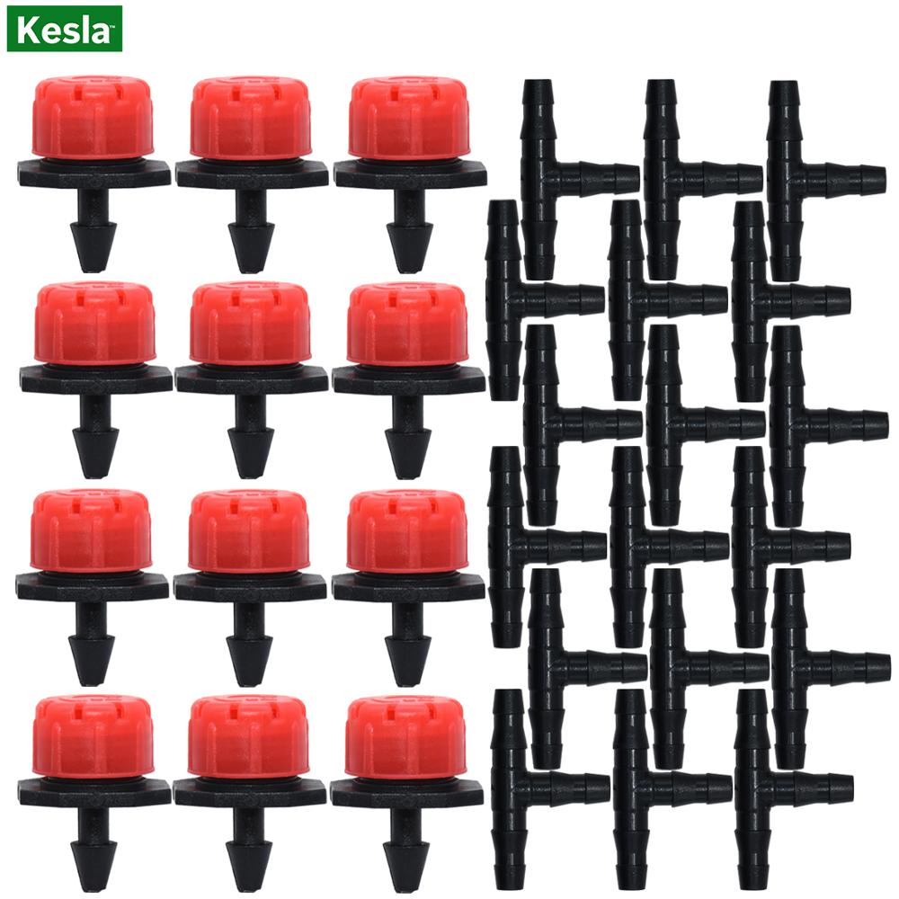 KESLA 50 sztuk regulowane kroplówki 50 sztuk 4/7MM kolec trójnik złącza z mikrootworami nawadniania emiter anty-zatykanie dla 1/4 ''wąż