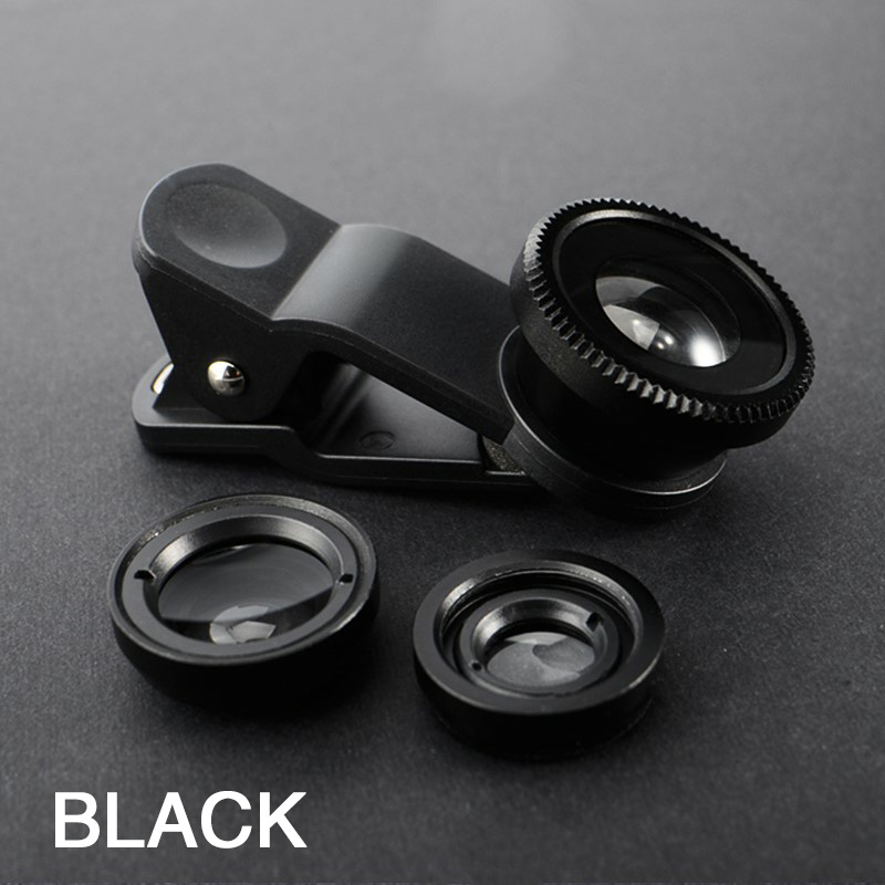 3in1 Fisheye Phone Lens 0.67X Wide Angle Zoom Fish Eye Macro Lenses Camera Kits With Clip Lens On The Phone For Smartphone: black