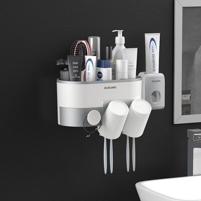 Bathroom Accessories Sets Magnetic Toothbrush Holder With Cup Toothpaste Dispenser Toiletries Storage Rack Toothpaste Squeezer: CF053-1