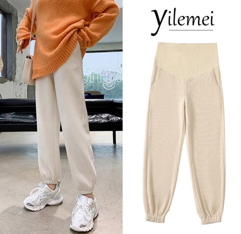 9571 # Winter Verdicken warm Chenille Mutterschaft Hosen Breites Bein verlieren Sport lässig Bauch Jogginghose für Schwangere Frauen Schwangerschaft