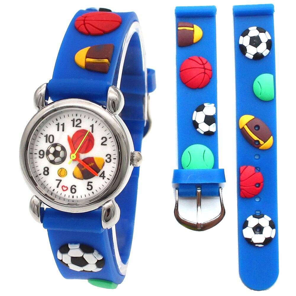 3D Cartoon Ballen Patroon 3D Rubber Band Kinderen Horloge Kinderen Quartz Horloge Voor Jongens Studenten Cartoon Sport