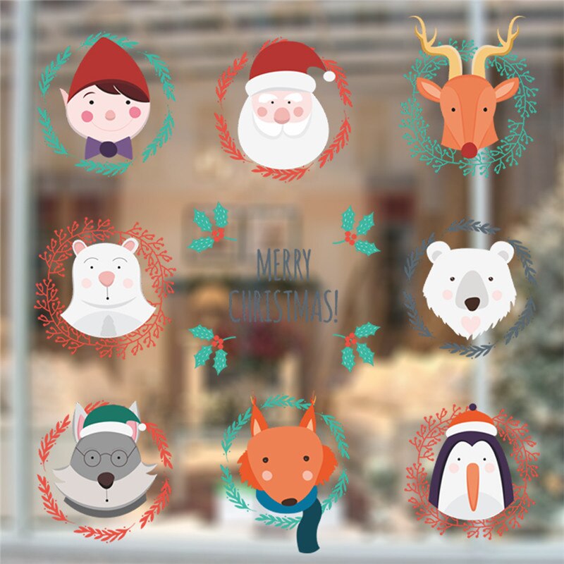 Kerst Elements Muurstickers etalage Office Home Decoratie Diy Kerstman Rendier Sneeuwpop Xmas Tree Snowfake Decal: xmas88